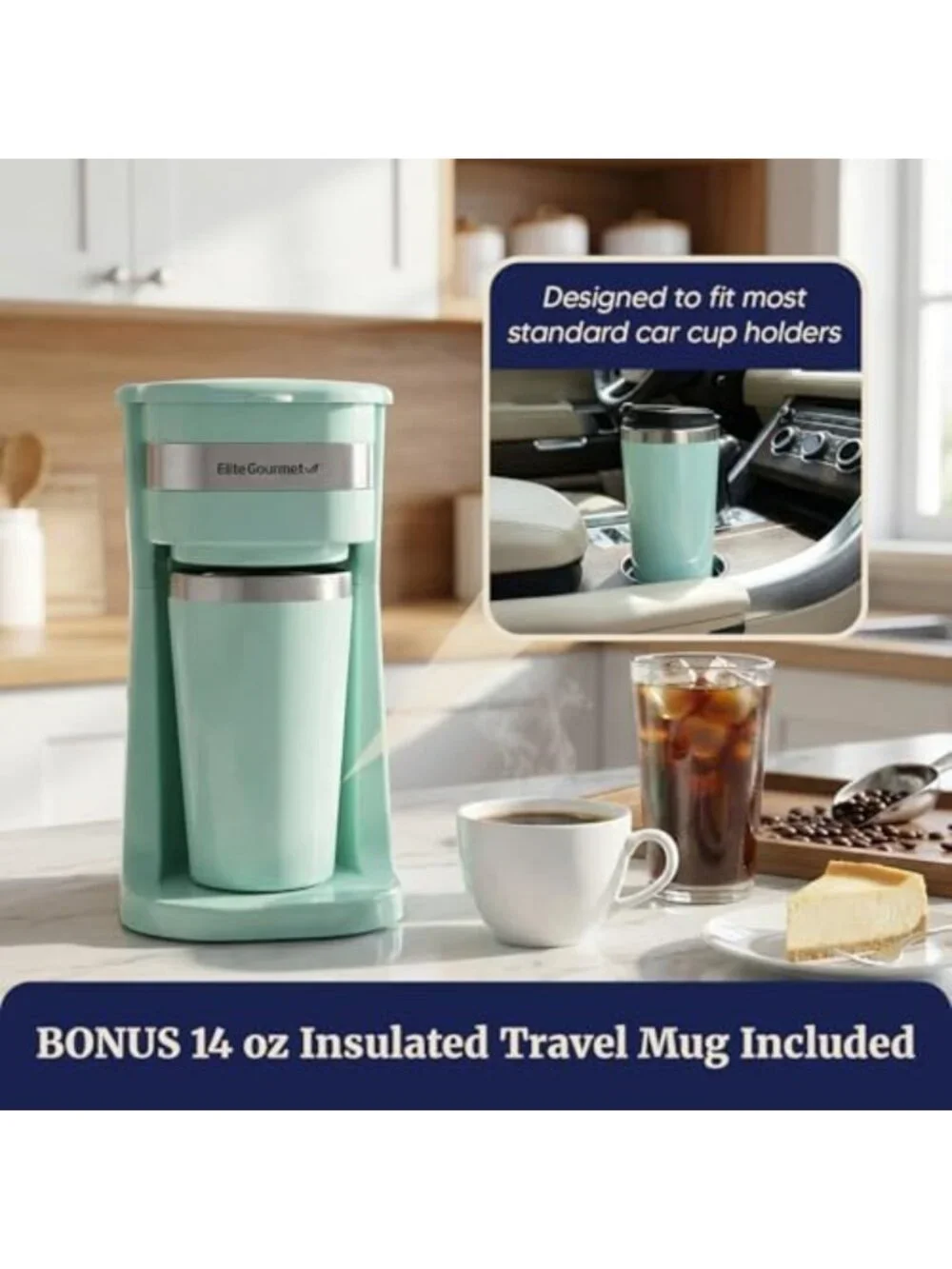 Compact Single-Serve Coffee Maker - Mint Green, Fast Brewing, Easy Cleanup